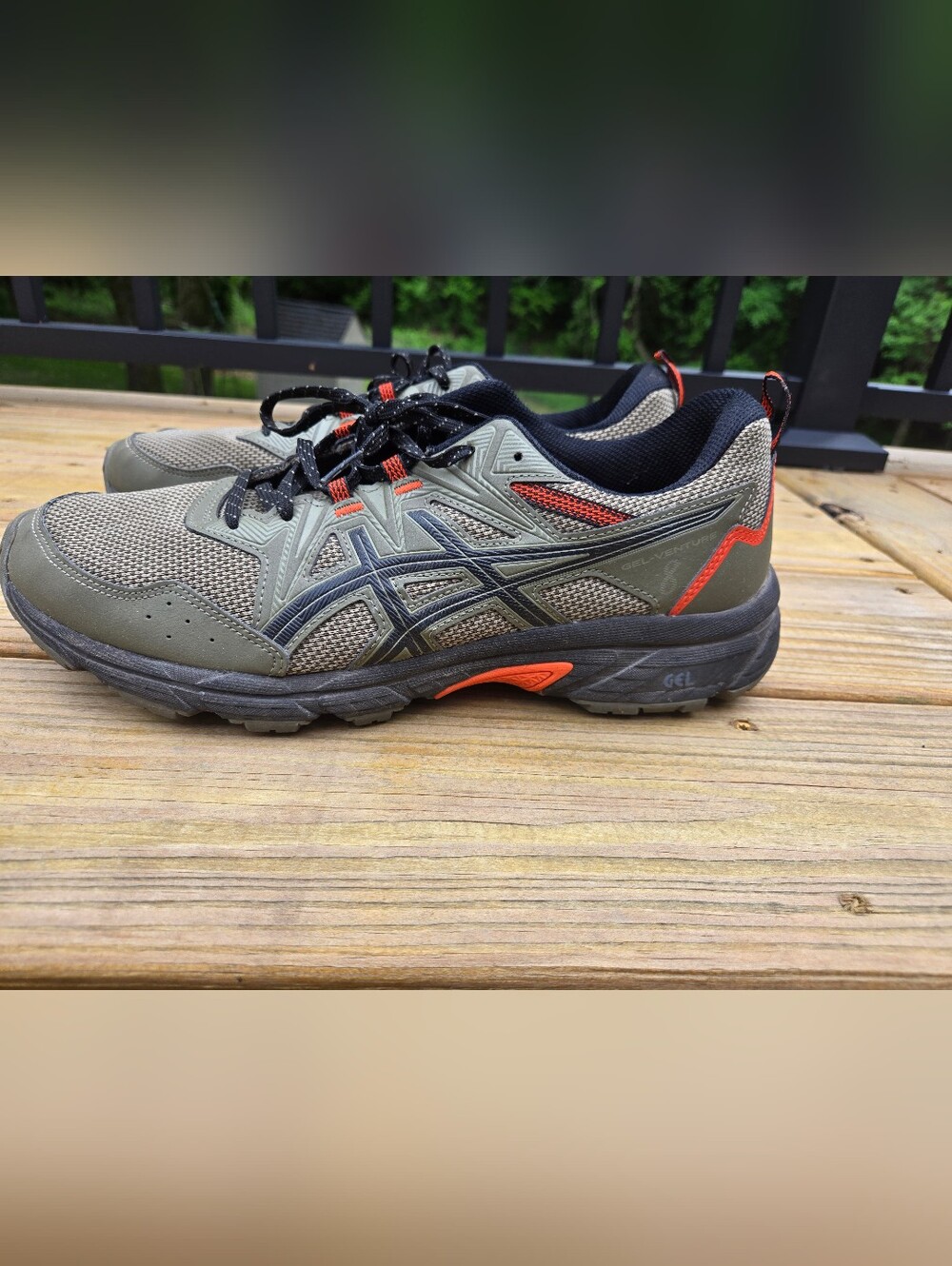 ASICS GEL-Venture Trail Running Shoes - Olive with Orange Accents